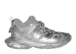 Balenciag* Track Sneakers In Silver with Fake Fur